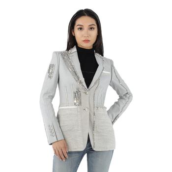 Burberry | Ladies Grey Melange Technical Linen Blazer with Crystal Embroidery商品图片,3.3折, 满$300减$10, 独家减免邮费, 满减