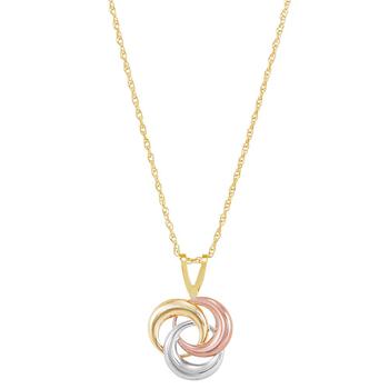 商品Macy's | Tricolor Love Knot 18" Pendant Necklace in 10k Yellow, White & Rose Gold,商家Macy's,价格¥570图片