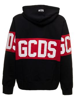 GCDS | BLack Hoodie in Fleece Cotton with Contrsasting Logo Band GCDS Man商品图片,7.5折