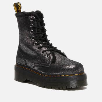 推荐Dr. Martens Women's Jadon Fur Lined Distressed Metallic 8-Eye Boots - Black/Silver商品