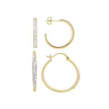 推荐Clear Crystal C Hoop & Click Top Hoop Earring Set in Gold Plate or Silver Plate商品