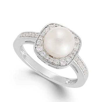 Macy's | Cultured Freshwater Pearl (8mm) and Diamond (1/4 ct. t.w.) Ring in 14k White Gold,商家Macy's,价格¥9666