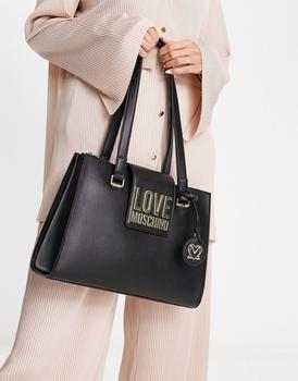 推荐Love Moschino long handle shoulder bag in black商品