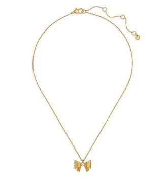 推荐Wrapped In A Bow Cubic Zirconia Bow Mini Pendant Necklace in Gold Tone, 16"-19"商品
