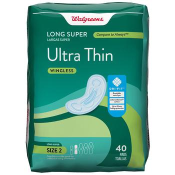 商品Walgreens | Ultra Thin Pads without Wings, Long Super Absorbency Unscented, Size 2,商家Walgreens,价格¥24图片