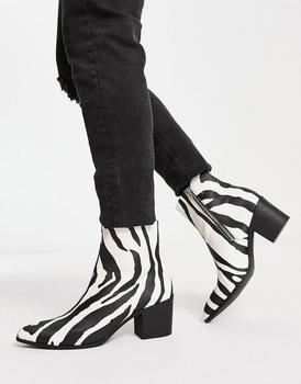 ASOS | ASOS DESIGN heeled chelsea boot in textured zebra print faux leather商品图片,8.5折