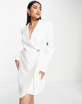 推荐River Island wrap blazer dress in white商品