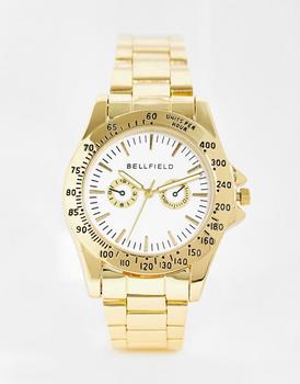 推荐Bellfield chunky bracelet watch in gold with white dial商品