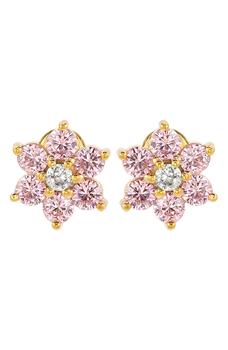 Suzy Levian | Sterling Silver & CZ Pink Flower Stud Earrings商品图片,3.7折