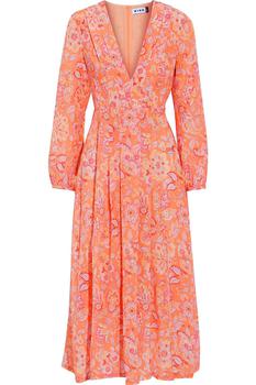 Rixo | Pleated floral-print silk crepe de chine midi dress商品图片,3折