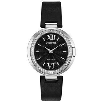 Citizen | Eco-Drive Women's Capella Diamond-Accent Black Leather Strap Watch 34mm商品图片,6折×额外7.5折, 额外七五折