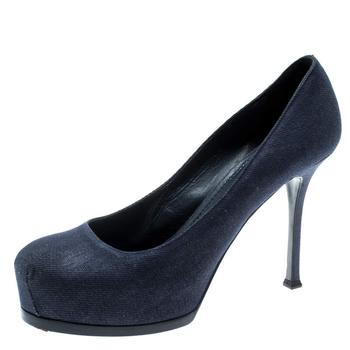 ysl高跟鞋怎么选, [二手商品] Yves Saint Laurent | Yves Saint Laurent Blue Denim Fabric Tribtoo Platform Pumps Size 40商品图片 2.3折