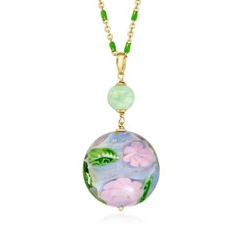 Ross-Simons | Ross-Simons Italian Multicolored Murano Glass Floral Pendant Necklace With Green Quartz Bead in 18kt Gold Over Sterling. 18 inches,商家Premium Outlets,价格¥1247