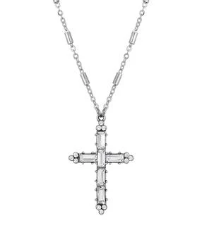 Symbols of Faith | Pewter Crystal Cross Silver-Tone Chain Necklace,商家Macy's,价格¥319