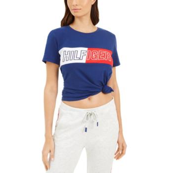 推荐Tommy Hilfiger Sport Womens Knot Front Logo Graphic T-Shirt商品