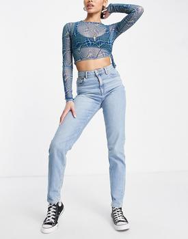 ASOS | ASOS DESIGN high rise farleigh 'slim' mom jeans in stonewash商品图片,5.5折