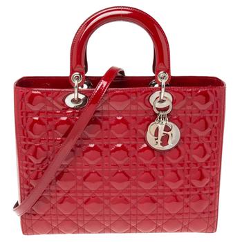 迪奥托特包, [二手商品] Dior | Dior Dark Red Cannage Patent Leather Large Lady Dior Tote商品图片 5.3折, 满1件减$100, 满减