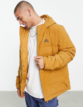 Adidas | adidas Outdoor Helionic hooded puffer jacket in brown商品图片,7.4折起×额外9.5折, 额外九五折