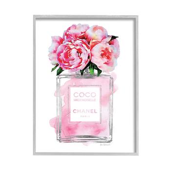 小银瓶, Stupell Industries | Glam Perfume Bottle V2 Flower Silver-Tone Pink Peony Gray Farmhouse Rustic Framed Giclee Texturized Art, 11" x 14"商品图片 