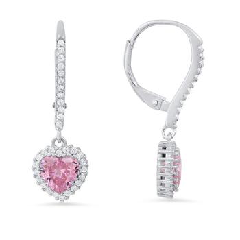 商品Kylie Harper | Sterling Silver Heart-cut Pink Sapphire CZ Birthstone Halo Leverback Earrings,商家Jomashop,价格¥285图片