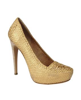 Prada | Prada Women's Gold Metallic Leather Woven Platform Heel 1IP063 (39 EU / 9 US)商品图片,4.8折