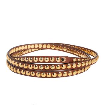 巴宝莉皮带, [二手商品] Burberry | Burberry Brown Leather Studded Double Wrap Slim Belt 95CM商品图片 5.2折