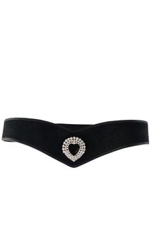 商品Alessandra Rich | Black Leather and Velvet Crystal Heart Belt,商家Runway Catalog,价格¥3467图片