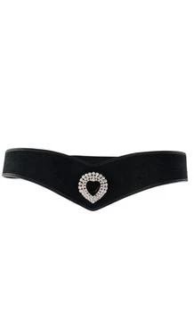 Alessandra Rich | Black Leather and Velvet Crystal Heart Belt,商家Runway Catalog,价格¥4159