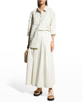 推荐Tulay Pinstriped Cotton-Linen Maxi Skirt商品