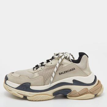 巴黎世家男鞋低帮鞋, [二手商品] Balenciaga | Balenciaga Beige/Black Leather And Mesh Triple S Trainer Sneakers Size 40商品图片 6.5折, 满1件减$100, 满减