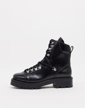 推荐AllSaints Franka leather hiking boots in black商品