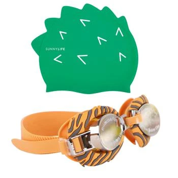 Sunnylife | Tiger stripes swim goggles and crocodile swimming cap set in orange and green,商家BAMBINIFASHION,价格¥283