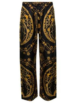 MARINE SERRE | Black Loose Pants with All-Over Graphic Print in Silk Man,商家Baltini,价格¥3248