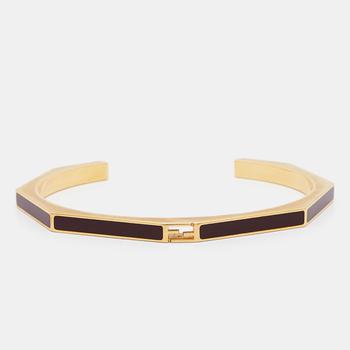 推荐Fendi Baguette Enamel Gold Tone Open Cuff Bracelet M商品