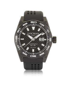 Locman 洛克曼 | Stealth 300 mt 自动黑色碳纤维和钛表壳配硅胶表带男士手表商品图片,7.2折