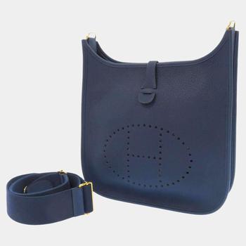 美国爱马仕包, [二手商品] Hermes | Hermes Blue Clemence Leather Evelyne III PM Shoulder Bag商品图片 