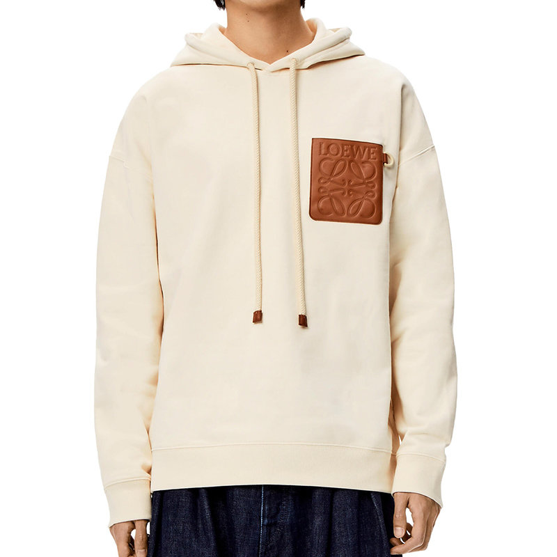 Loewe | 【预售3-7天】LOEWE/罗意威 22年早春新款 男士灰白色棉质抓绒Anagram皮革贴片连帽衫卫衣H526Y25J12-2021商品图片,7.9折×额外9.5折, 包邮包税, 额外九五折