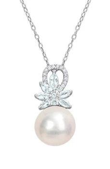 DELMAR | Sterling Silver 11-12mm Cultured Freshwater Pearl Aquamarine Diamond Pendant Necklace - 0.07 ct.,商家Nordstrom Rack,价格¥1416