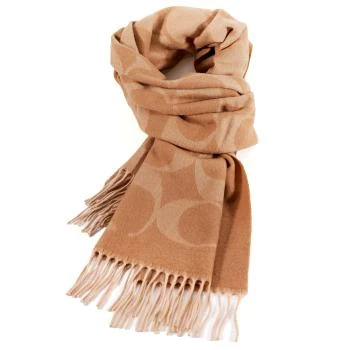 Coach | [预售3天]蔻驰 2024秋冬 经典标志字母印花 山羊绒 绒线围巾 男女同款情侣款 驼色,商家AMRAP,价格¥1174