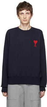 AMI | SSENSE Exclusive Navy Oversize Ami de Cœur Sweater商品图片,额外8.5折, 独家减免邮费, 额外八五折