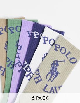 ralph lauren purple label, Ralph Lauren | Polo Ralph Lauren x ASOS exclusive collab 6 pack sport socks in navy, cream, purple, green with circle logo商品图片 