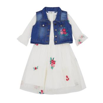 商品Little Girls Denim Vest to Embroidered Mesh Dress图片