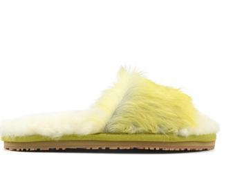 推荐Ponyskin Fur Slide Slipper in Yellow/White商品