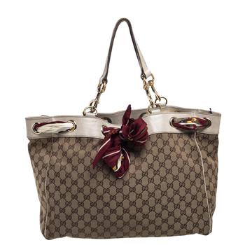 古驰托特包, [二手商品] Gucci | Gucci Beige/Off White GG Canvas and Leather Large Positano Scarf Tote商品图片 4.1折, 满1件减$100, 满减