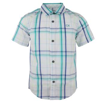 推荐Calvin Klein Little Boys' Short Sleeve Button up Woven Shirt City Plaid White商品
