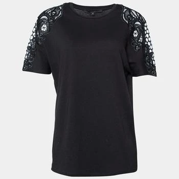 推荐Gucci Black Cotton Knit Embroidered Sleeve Detail T-Shirt M商品