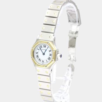 推荐Cartier White 18k Yellow Gold And Stainless Steel Santos Octagon Automatic Women's Wristwatch 24 mm商品