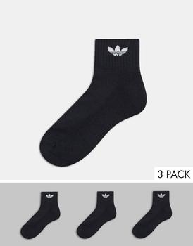 Adidas | adidas Originals 3 pack ankle socks in black with trefoil商品图片,7.5折×额外8折x额外9.5折, 独家减免邮费, 额外八折, 额外九五折