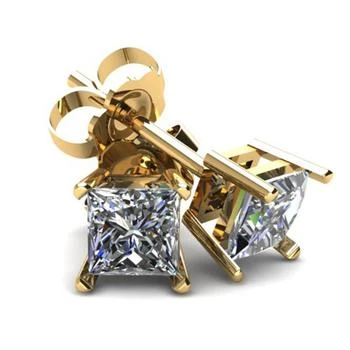 Pompeii3 | .33Ct Square Princess Cut Natural Diamond Stud Earrings in 14K Gold Basket Setting,商家Premium Outlets,价格¥1866