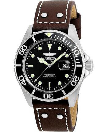 推荐Invicta Pro Diver Black Dial Leather Strap Men's Watch 22069商品